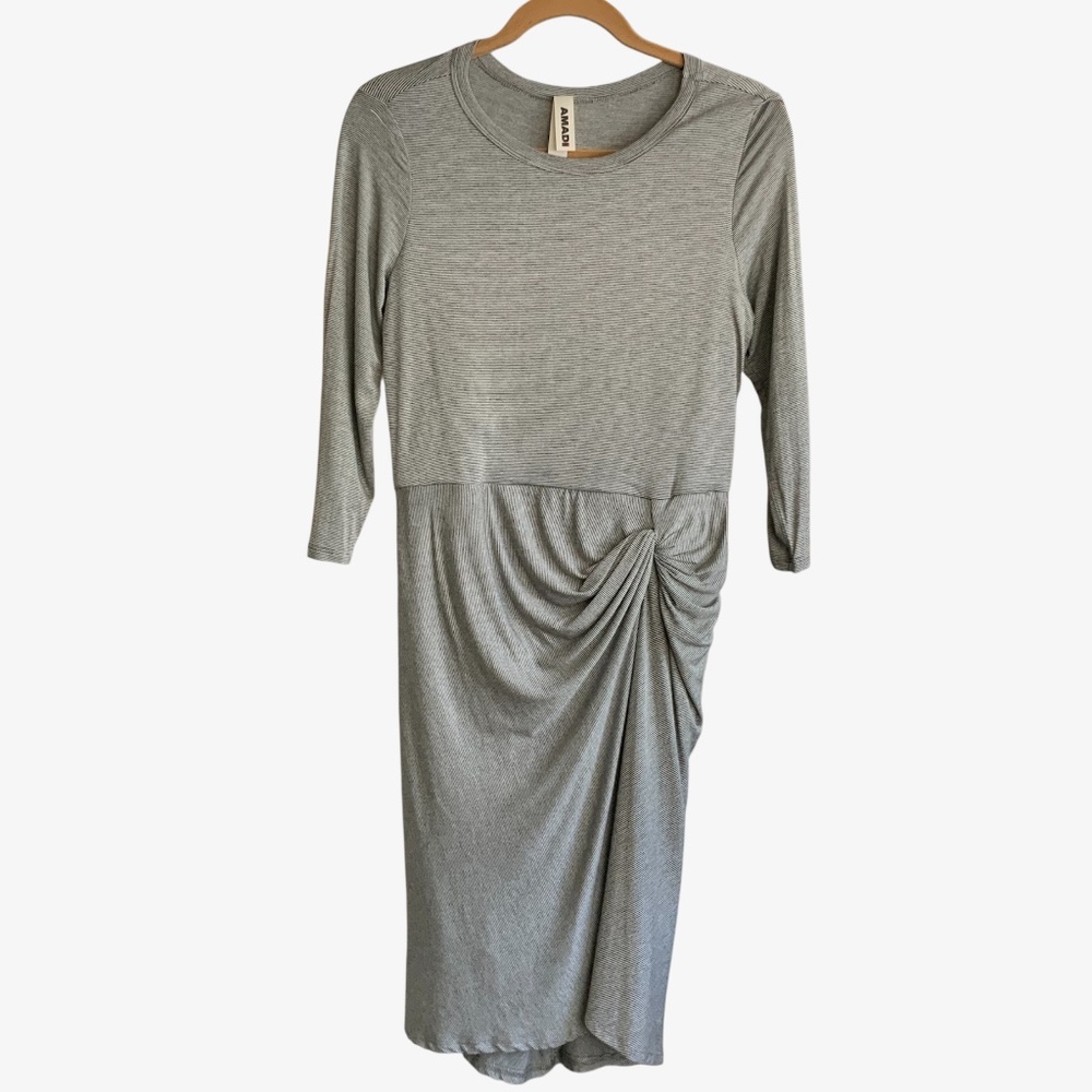 Anthropologie NWOT Amadi Pinstripe Soft Jersey Bodycon Knotted Waist Dress M